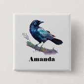 Schöner Rabe auf einem Baumzweig Button (Vorderseite)