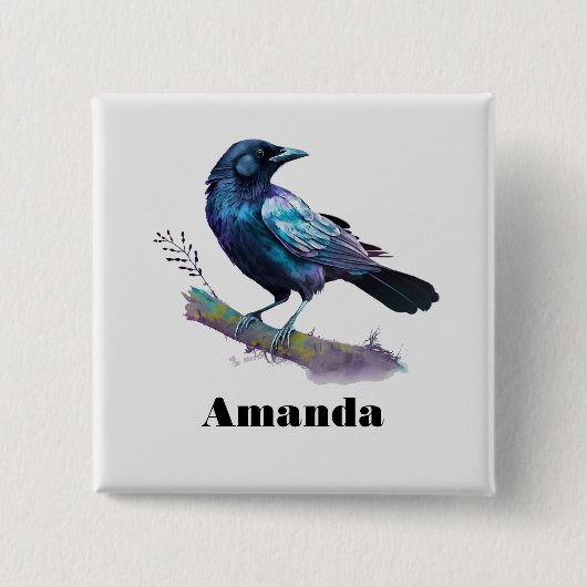Schöner Rabe auf einem Baumzweig Button (Vorderseite)