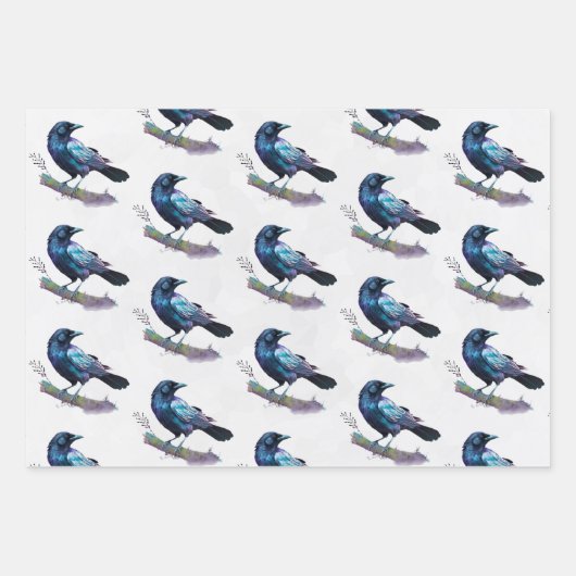 Schöner Rabe auf einem Baumzweig Geschenkpapier Set (Vorderseite)