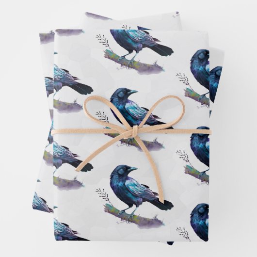 Schöner Rabe auf einem Baumzweig Geschenkpapier Set (Beispiel)