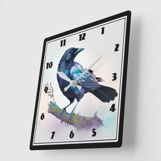 Schöner Rabe auf einem Baumzweig Quadratische Wanduhr (Winkel)