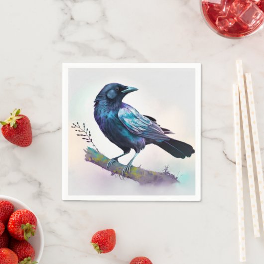 Schöner Rabe auf einem Baumzweig Serviette (Beispiel)