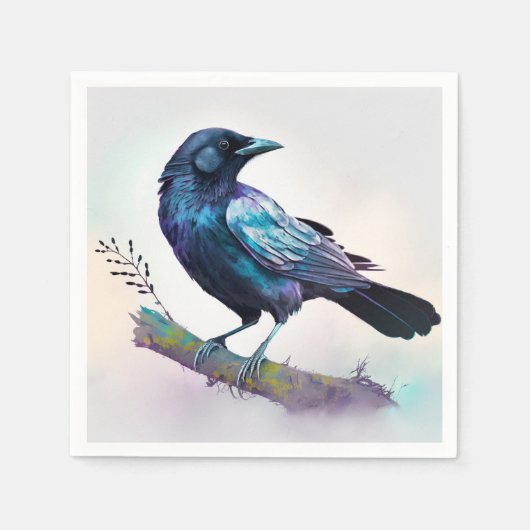 Schöner Rabe auf einem Baumzweig Serviette (Vorderseite)