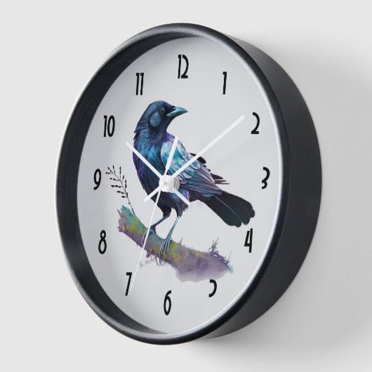 Schöner Rabe auf einem Baumzweig Uhr (Winkel)