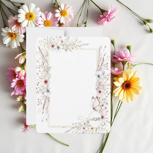 Schöner Rahmen mit Blumen und Schmetterlingen mit  Mitteilungskarte