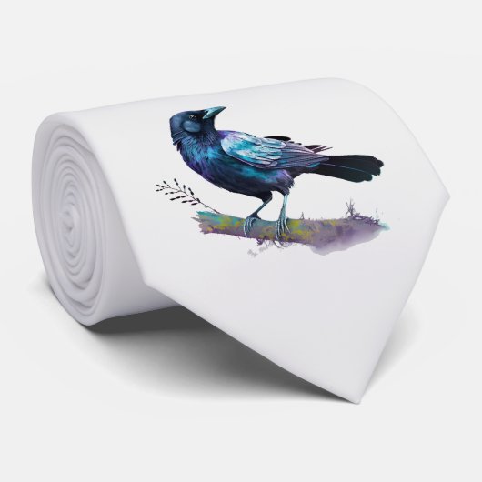 Schöner Raven auf einem Baumzweig Grau Hintergrund Krawatte (Gerollt)