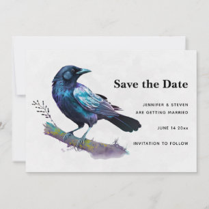 Schöner Raven sitzt auf einem Zweig Save The Date