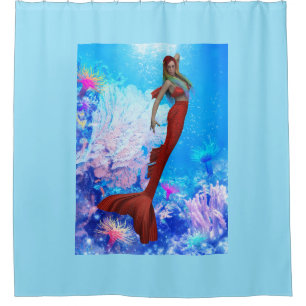 Schöner Red Mermaid Duschvorhang