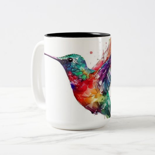 Schöner Regenbogen-Hummingvogel mit Spritzer-Effek Zweifarbige Tasse (Vorderseite Links)