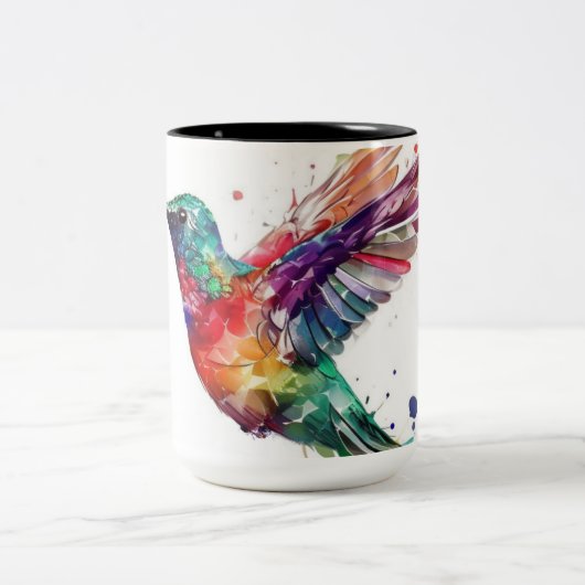 Schöner Regenbogen-Hummingvogel mit Spritzer-Effek Zweifarbige Tasse (Mittel)