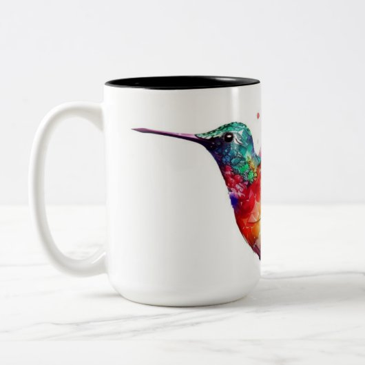 Schöner Regenbogen-Hummingvogel mit Spritzer-Effek Zweifarbige Tasse (Links)