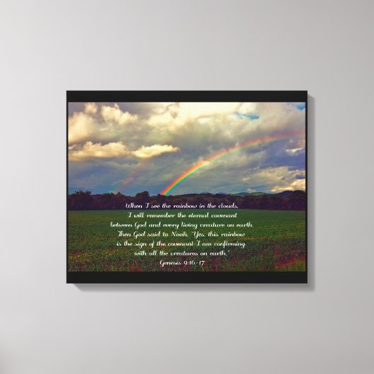 Schöner Regenbogen mit Bibelverse Leinwanddruck (Vorderseite)