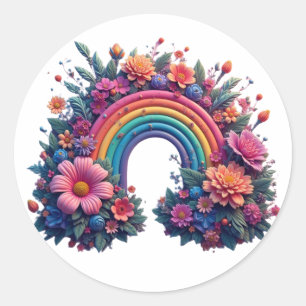 Schöner Regenbogen mit Pastellblumen Runder Aufkleber