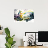 Schöner Regenbogen nach dem Regen im Wald Poster (Heimbüro)