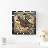 Schöner Reiter auf einem Pferd in der Wüste Landsc Quadratische Wanduhr (Zuhause)