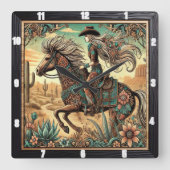 Schöner Reiter auf einem Pferd in der Wüste Landsc Quadratische Wanduhr (Vorderseite)