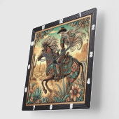 Schöner Reiter auf einem Pferd in der Wüste Landsc Quadratische Wanduhr (Winkel)