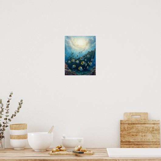 Schöner Rifffisch mit Schiffswrack Poster (Küche)