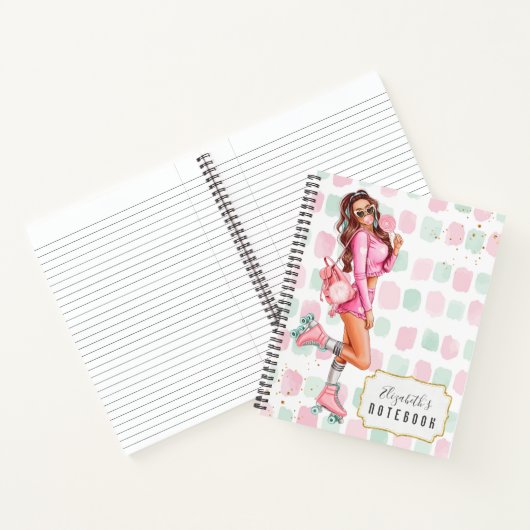 Schöner Roller Skater Pink School Notebook Notizblock (Innenseite)