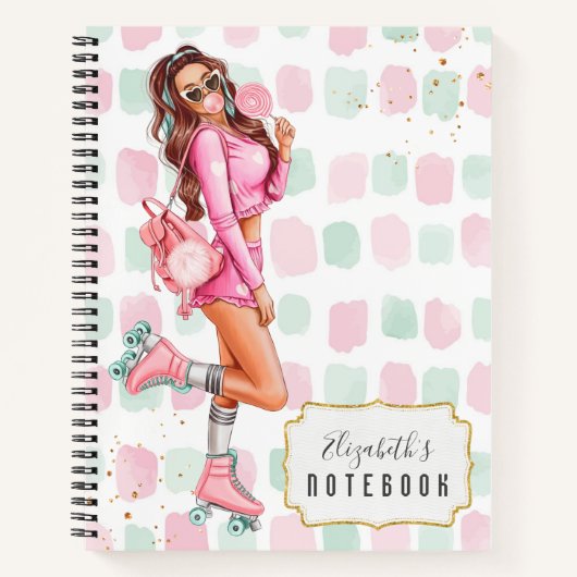 Schöner Roller Skater Pink School Notebook Notizblock (Vorderseite)