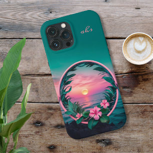 Schöner, rosa-Aquamariner Tropenwald der Blume Case-Mate iPhone Hülle