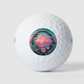 Schöner, rosa-Aquamariner Tropenwald der Blume Golfball (Vorderseite)