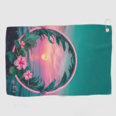 Schöner, rosa-Aquamariner Tropenwald der Blume Golfhandtuch (Horizontal)