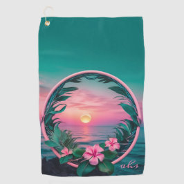 Schöner, rosa-Aquamariner Tropenwald der Blume Golfhandtuch