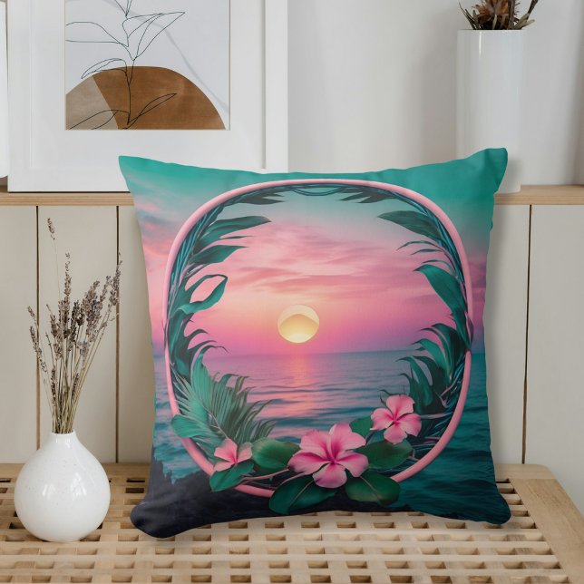 Schöner, rosa-Aquamariner Tropenwald der Blume Kissen (Von Creator hochgeladen)