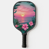 Schöner, rosa-Aquamariner Tropenwald der Blume Pickleball Schläger (Rückseite)