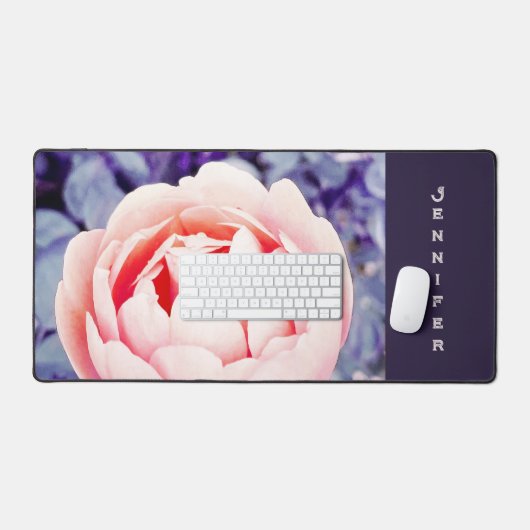 Schöner rosa Blume Personalisierter Computer Schreibtischunterlage (Tastatur & Maus)