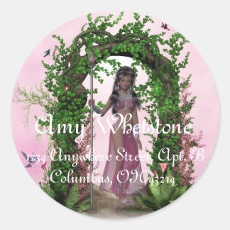 Schöner Rosa Elf unter einem Archway Address Label Runder Aufkleber