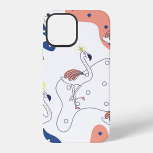 Schöner rosa Flamingo mit Krone nahtloses Muster iPhone 12 Hülle
