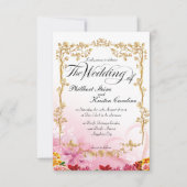 schöner rosa Hintergrund mit goldblühender Grenze Einladung (Vorderseite)