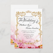 schöner rosa Hintergrund mit goldblühender Grenze Einladung (Vorne/Hinten)