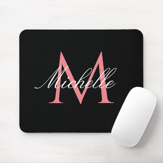 schöner Rosa-Monogramm-Schwarz Mousepad (Mit Mouse)