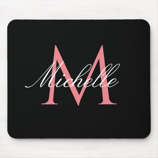 schöner Rosa-Monogramm-Schwarz Mousepad (Vorne)