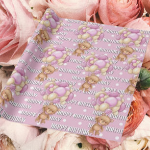 schöner rosa Teddy Geburtstag Geschenkpapier