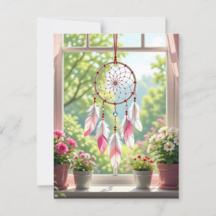 Schöner rosa Traumfänger und Pflanzen auf der Fens Postkarte