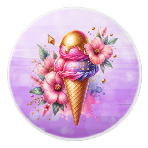 Schöner rosa und goldener Eiscreme-Kegel-Geburtsta Keramikknauf