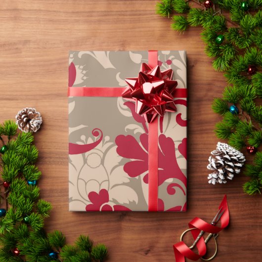 Schöner roter brauner Damast Geschenkpapier (Feiertagsgeschenk)