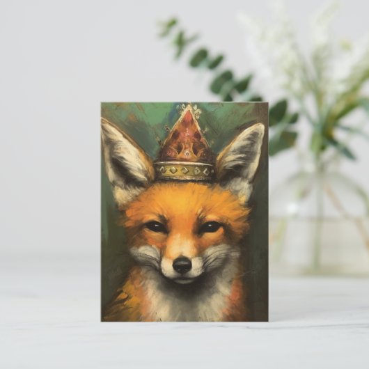 Schöner Roter Fuchs in einem kronengrünen Hintergr Postkarte (Stehend Vorderseite)