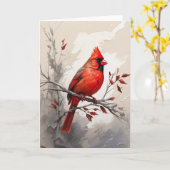 Schöner Roter Kardinal auf Baumkronen-Malerei Leer Karte (Gelbe Blume)