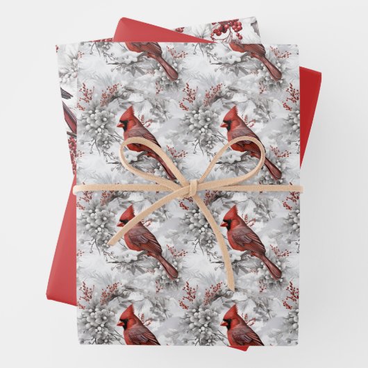 Schöner Roter Kardinal auf dem Snowy Branch Winter Geschenkpapier Set (Beispiel)
