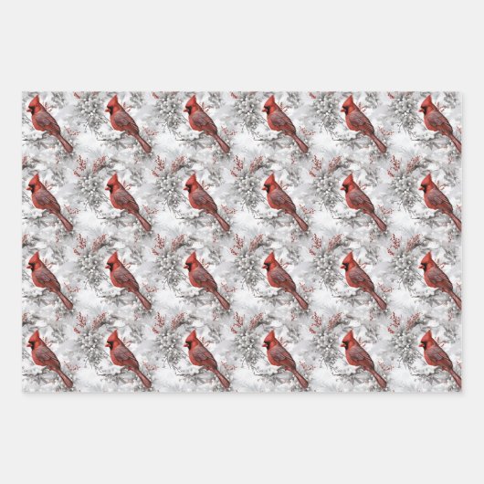 Schöner Roter Kardinal auf dem Snowy Branch Winter Geschenkpapier Set (Vorderseite)