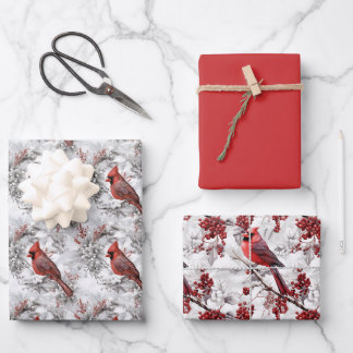 Schöner Roter Kardinal auf dem Snowy Branch Winter Geschenkpapier Set