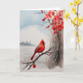 Schöner Roter Kardinal auf der Baumgrenze Blank Karte (Gelbe Blume)