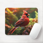 Schöner Roter Kardinal auf einer Baumzweigung Mousepad (Mit Mouse)
