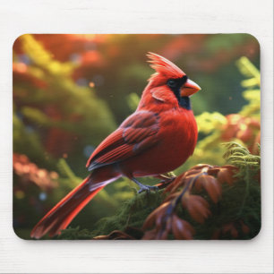 Schöner Roter Kardinal auf einer Baumzweigung Mousepad