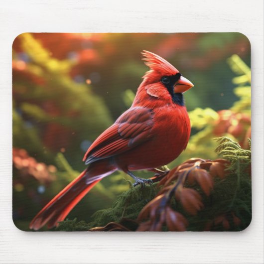 Schöner Roter Kardinal auf einer Baumzweigung Mousepad (Vorne)